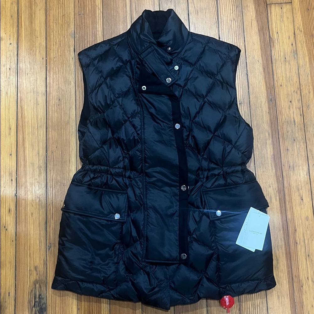 Lafayette 148 New York Black 2 in 1 Reversible Quilted Goose Down Chore Vest